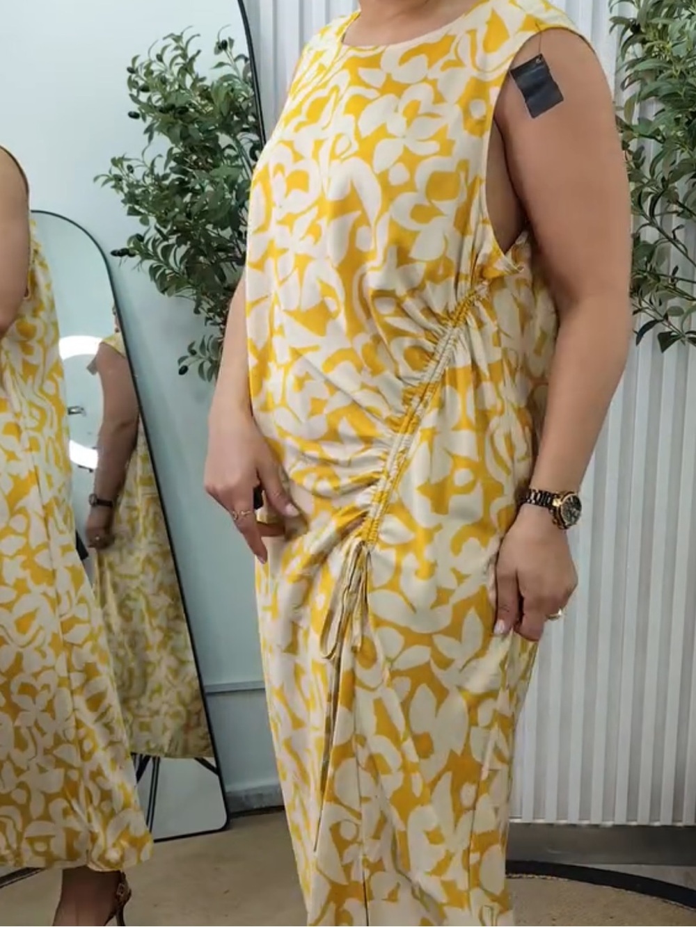 Terra & Sky Yellow and Cream Ruched Maxi Dress